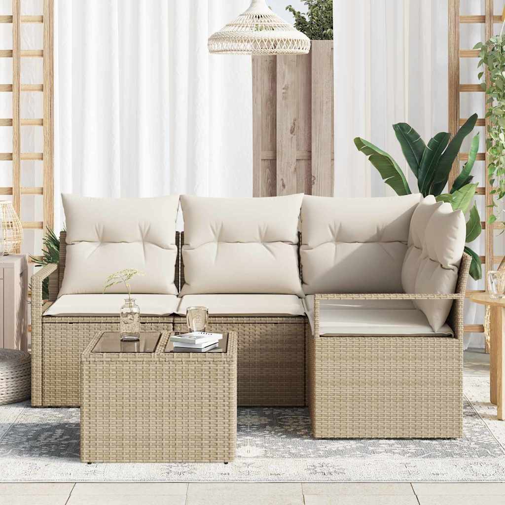 Garten-Sofa-Set mit Kissen mit Speicher 5 pcs Beige und Creme